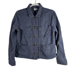 Nicole Miller New York Linen Blend Utility Jacket‎ Blue Button Up Womens Medium